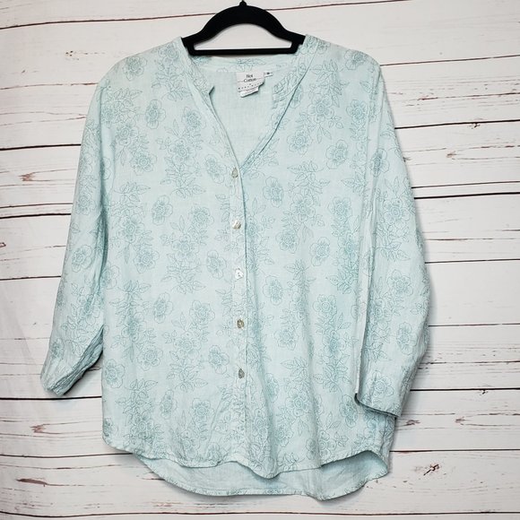 Hot Cotton Linen Floral Button Down Shirt - Picture 1 of 8